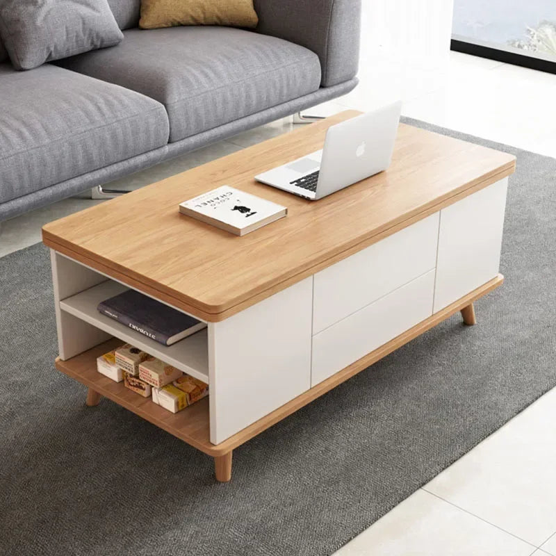 Mesa de centro elevable con almacenamiento Trau, blanca, alta, moderna, nórdica, minimalista, para apartamento, muebles para el hogar