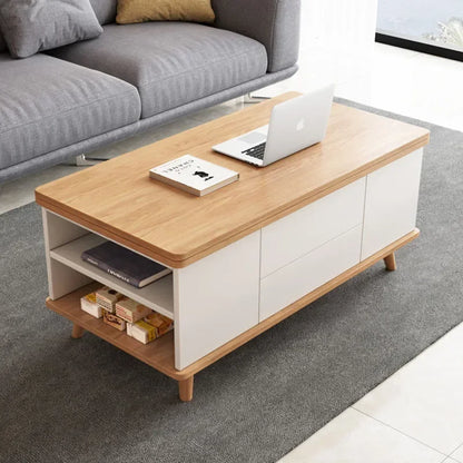 Mesa de centro elevable con almacenamiento Trau, blanca, alta, moderna, nórdica, minimalista, para apartamento, muebles para el hogar
