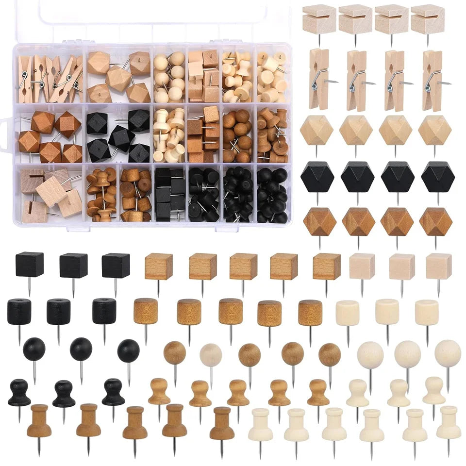 Zxiixz Push Pins, Thumb Tacks, Decorative Push Pins for Cork Board Wooden Thumb Tacks for Wall Hangings, Bulletin Boards