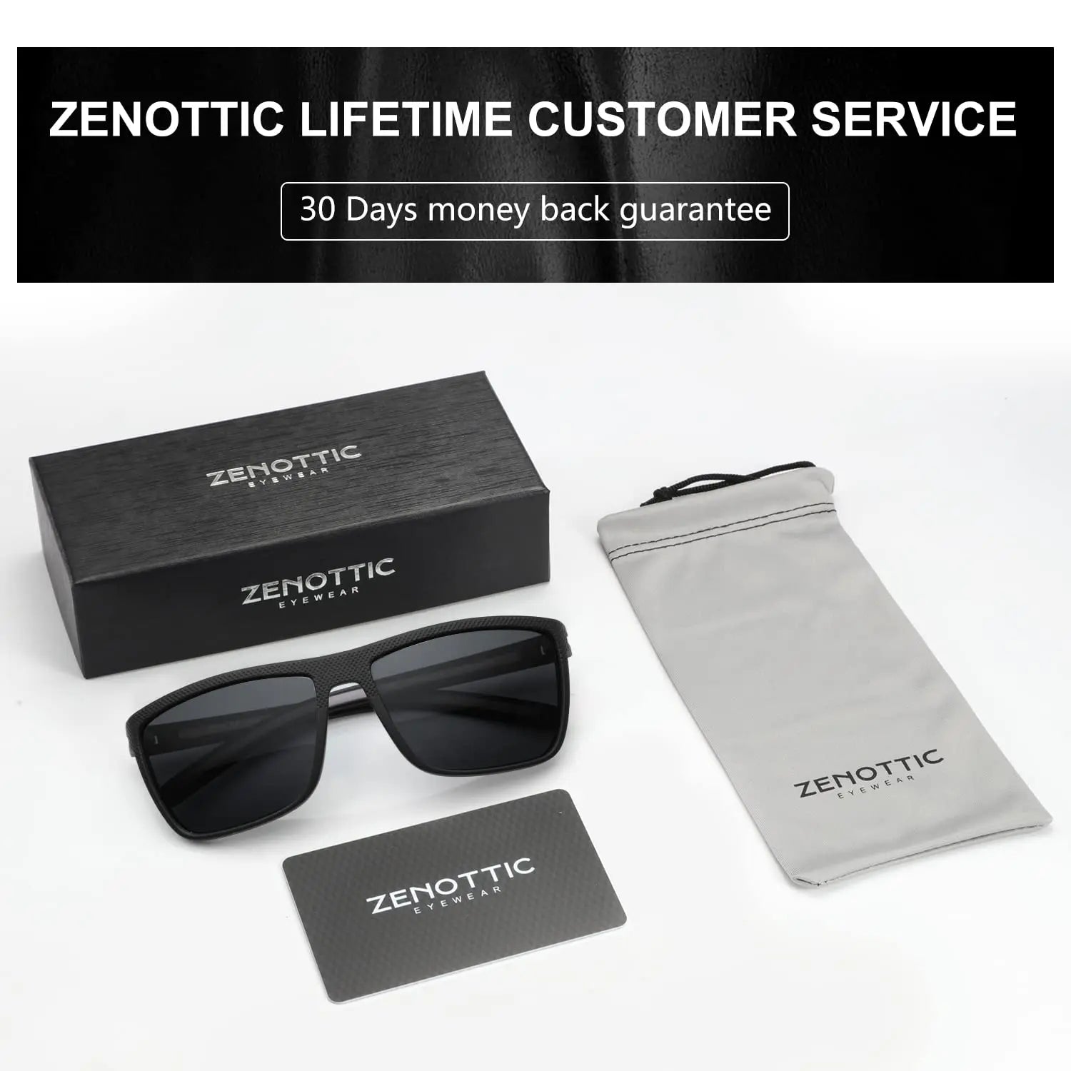 ZENOTTIC Polarized Sunglasses for Men Shades Lightweight TR90 Frame UV400 Protection Square Outdoor Travel Driving Sun Glasses