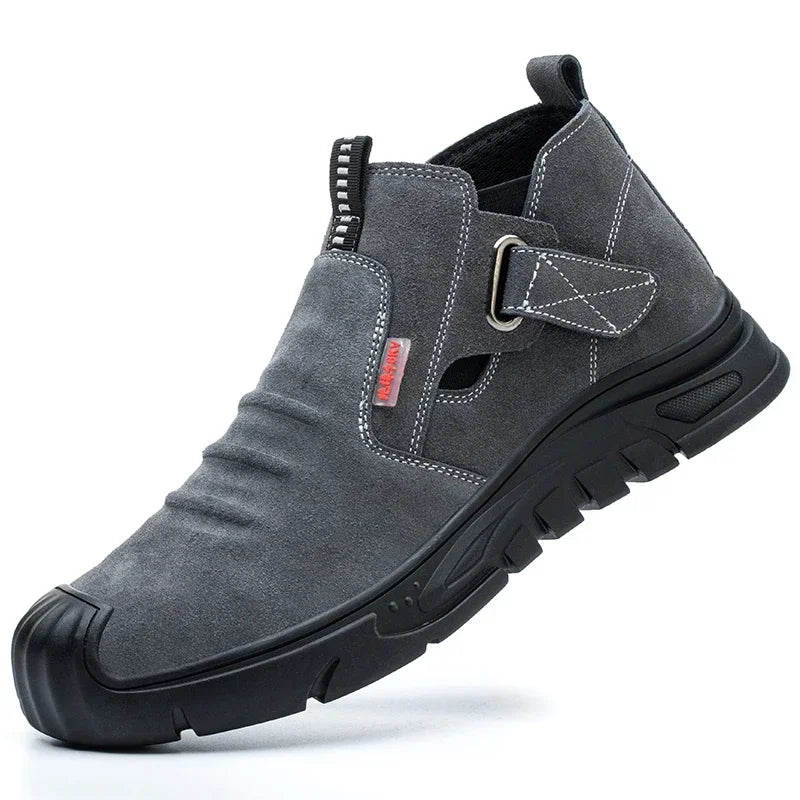 Genuine Leather Cow Suede Safety Work Shoes For Men Composite Head Anti Nail Anti Static Welding Shoes Indestructible Boots
