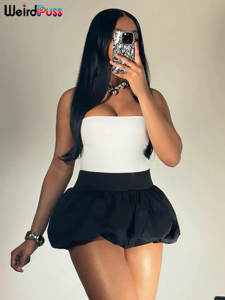 Nibber Ball Gown Skirts Women Y2K Hottie 2024 Summer Trend Midnight Waistband Miniskirts Birthday Basic Streetwear Wild Bottoms