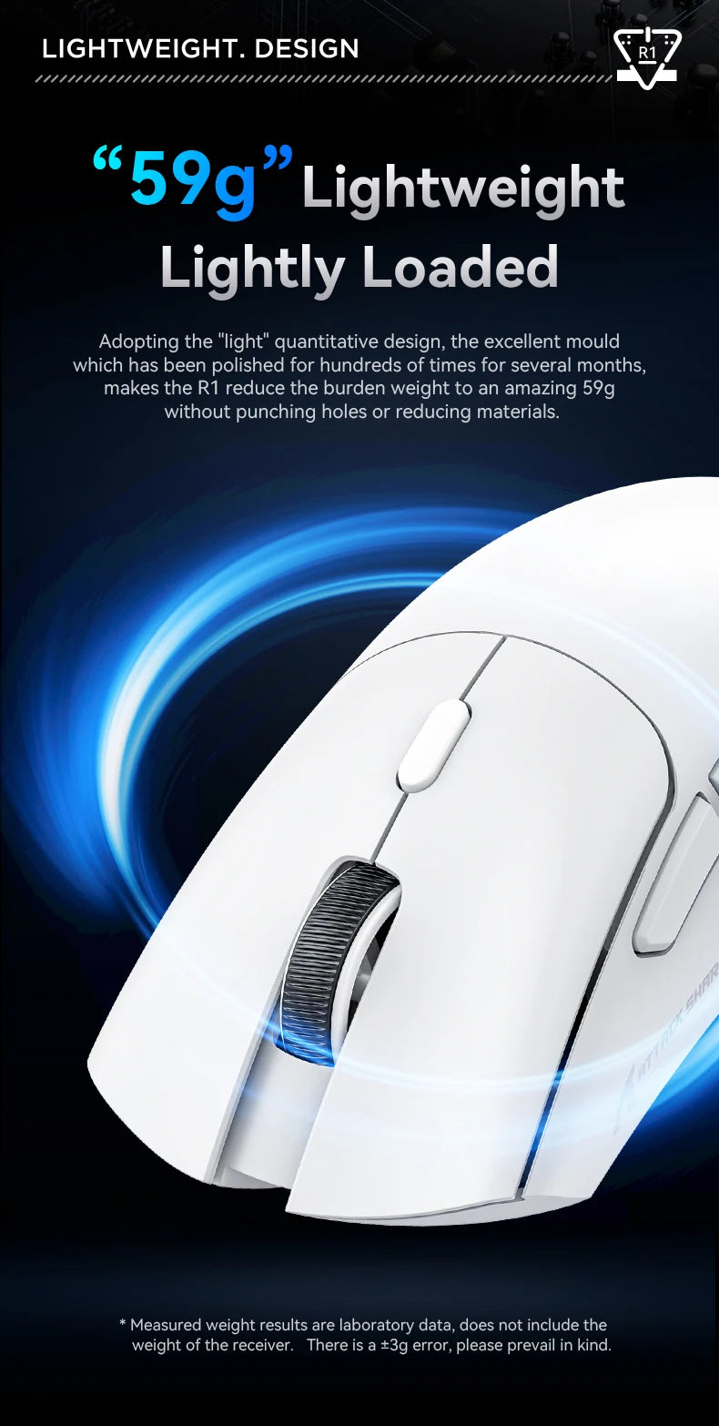 Ratón Bluetooth Attack Shark R1, 18000 dpi, PAW3311, conexión inalámbrica trimodo, ratón para juegos macro