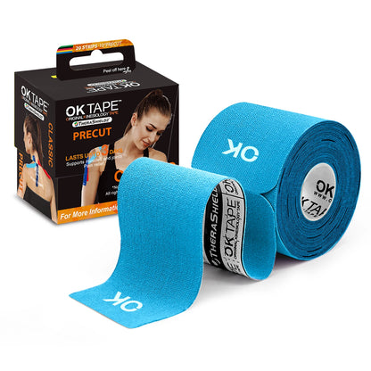 OK TAPE Kinesiology Tape 5CM X 5M Precut, 20 Strips, Latex Free Elastic Athletic Bandage, Gym Fitness Ankle Knee Finger Arm