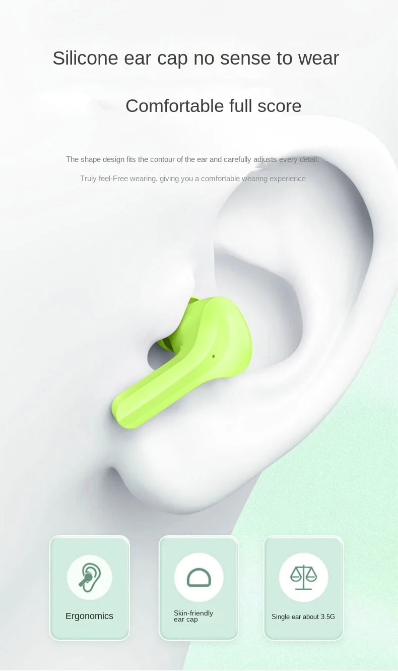 Auriculares inalámbricos TWS con Bluetooth 5.3, auriculares deportivos para juegos, reducción de ruido, graves, control táctil para todos los teléfonos.