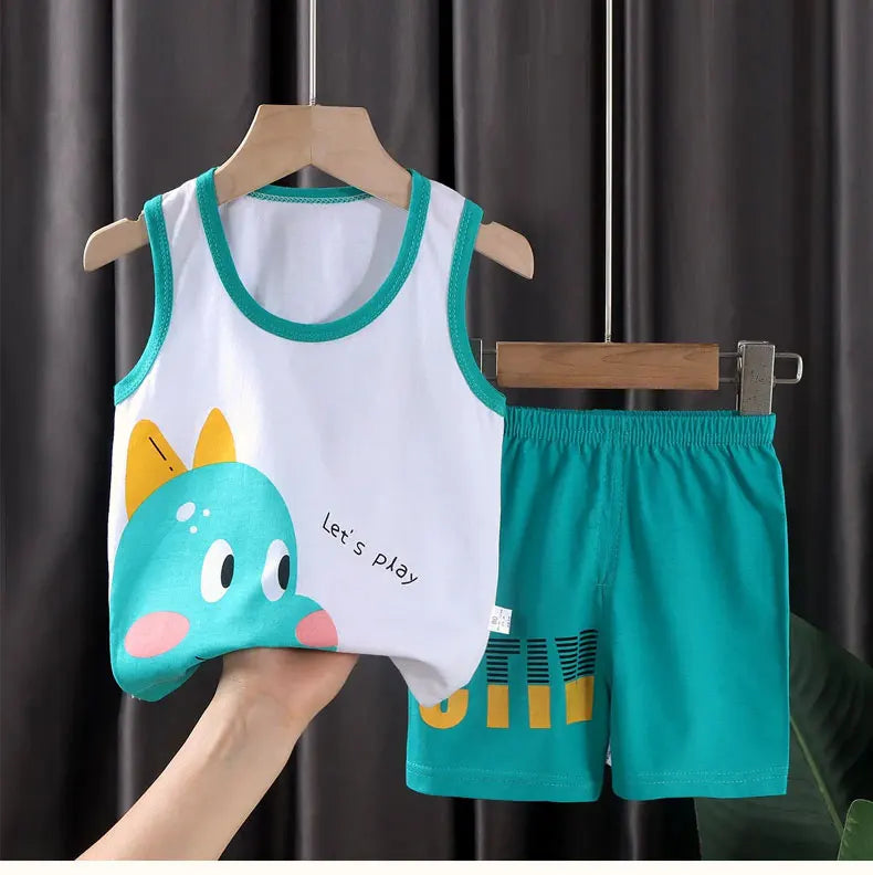 Children Sets Kids Vest Suit 2PCS Set Summer Cotton T-Shirt Girl Shorts Clothes Children Boys Girls Sleeveless Suit Wear Cloth