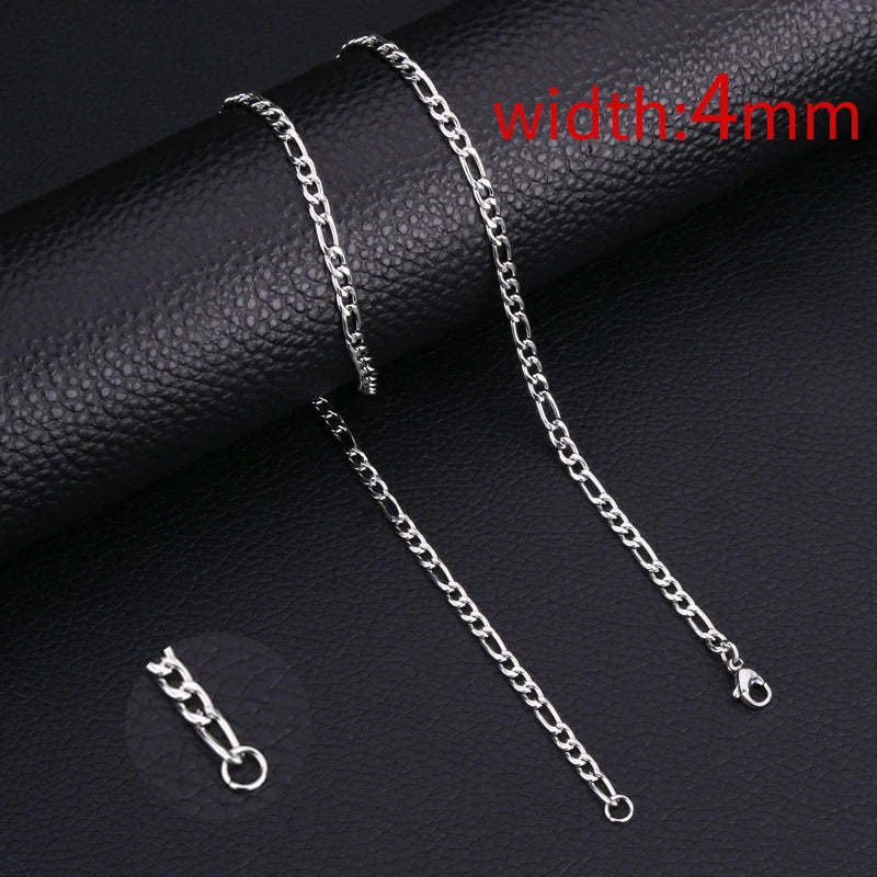 HIYEE Classic Rope Chain Men Necklace Width 2/3/4/5 MM Stainless Steel Figaro Cuban Chain Necklace For Men Women Jewelry