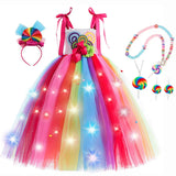 Halloween Carnival Costume Child Lollipop Apparel  Purim Kids Nice Tutu With Colored LED Puffy Candy Princess Ball Gown Dress
