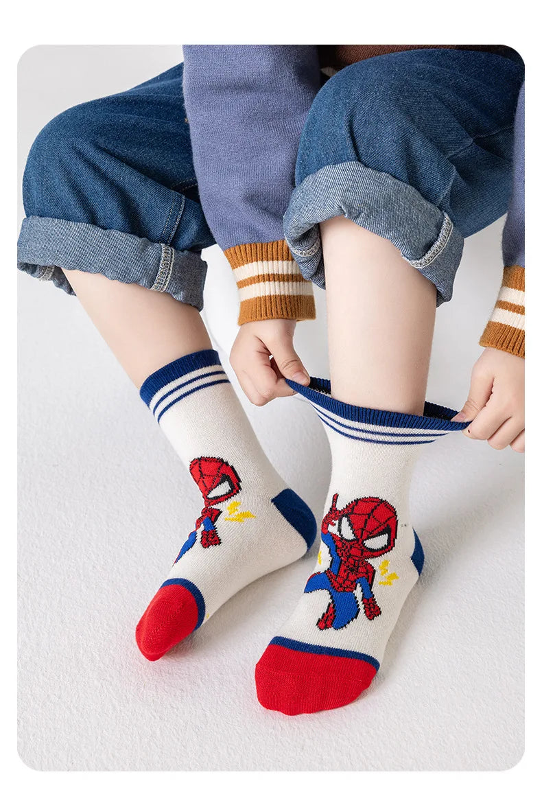 5 Pairs Marvel Kids Socks Spider-Man Kawaii New Fall Winter Cartoon Boy Children Mid-calf Socks Cotton Sock for Boys Gifts