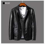 2024 Men's Leather Jackets Lapel Business Leather Jackets Men Pu Blazers Korean Style Slim Fashion Leather Coat Plus Size M-6XL