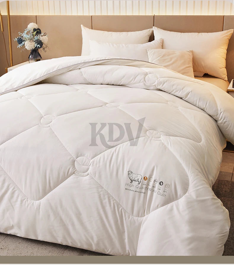 Luxury 100% Wool Quilt Core Autumn Winter Thickened Warm Quilted Comforter Fluffy Soft King Queen Size Solid White Duvet Insert