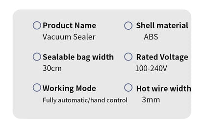 Electric Vacuum Sealer Built-in Cutter Kitchen Food Storage Seal Touch Button Dry/Wet Food Sealing Packaging Strips 10 Bags