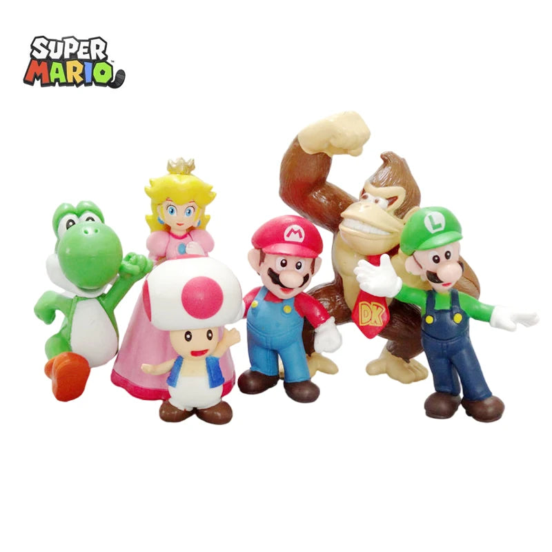 Figuras de acción de Super Mario Bros. de PVC, set de 6 unidades, Luigi, Yoshi, Donkey Kong, Mushroom, para niños, regalos de cumpleaños