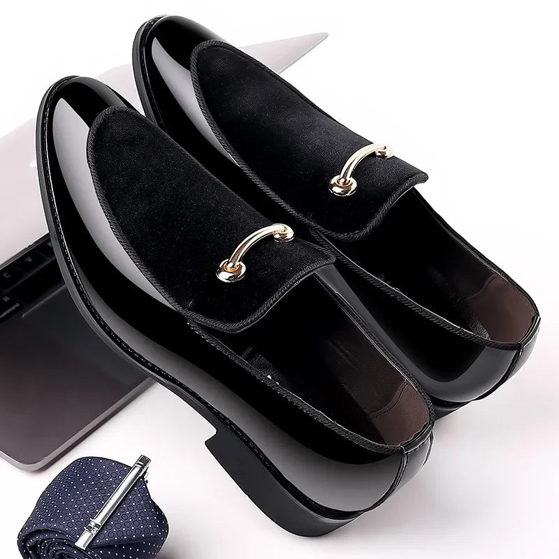 Classic Men Dress Shoes Slip on Black Leather Shoes for Men Plus Size Point Toe Business Casual Men Formal Shoes for Wedding