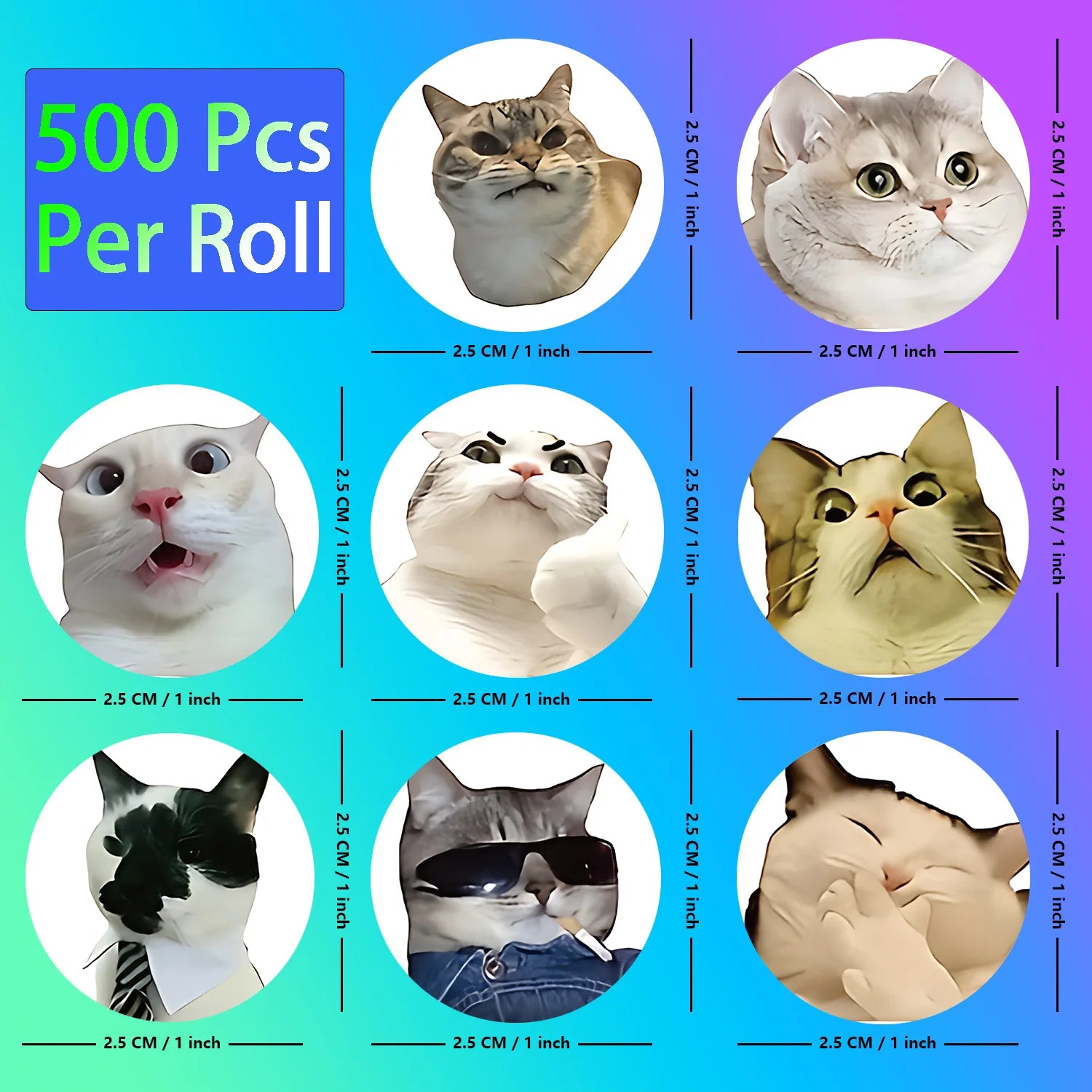 100pcs/500pcs Cartoon Meme Cat Stickers for School Reward Stickers Classroom Decor Encouragement Sticker for Student Teacher