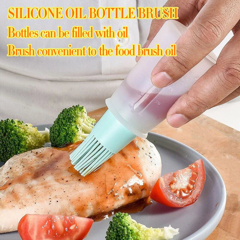 3 Pcs Portable Silicone Oil Bottle With Brush Grill Oil Brushes Liquid Oil Pastry Kitchen Baking Bbq Tool Kitchen Tools For BBQ