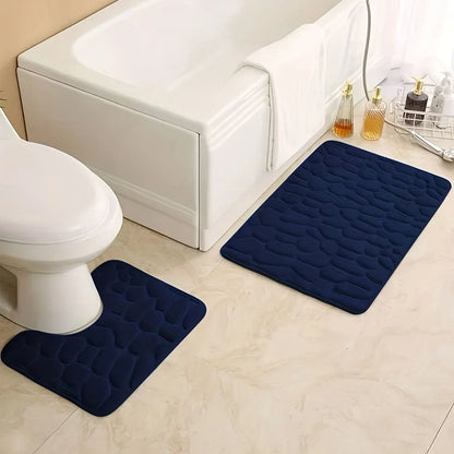 2PC Embossed Stone Pattern Toilet Mat Door Mats Absorb Water Mats Non-slip Carpet Mat, Can Wash Strip Carpet Home Decoration