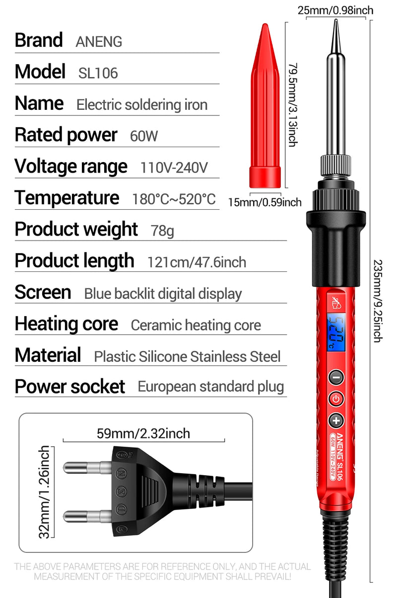 ANENG SL106 Electric Soldering Irons Adjustable Temperature Welding Solder Rework Station Heat Pencil Tip Repair Tools 110V/220V