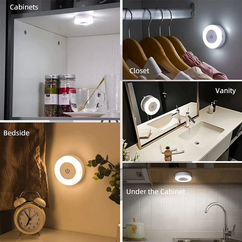 Energy Saving Led Touch Sensor Night Lights USB Rechargeable Magnetic Wall Light Room Aisle Bedroom Round Portable Night Lamp