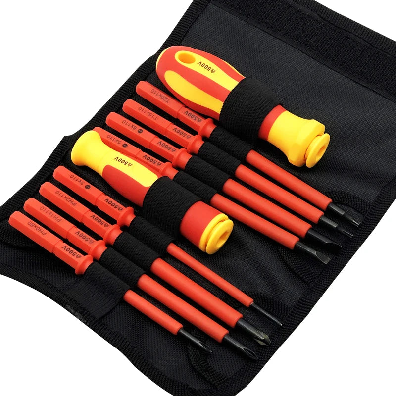 10Pcs Insulated Screwdriver Kit Interchangeable Head Screwdriver with Bag Home and Professional Use Electricians Tools