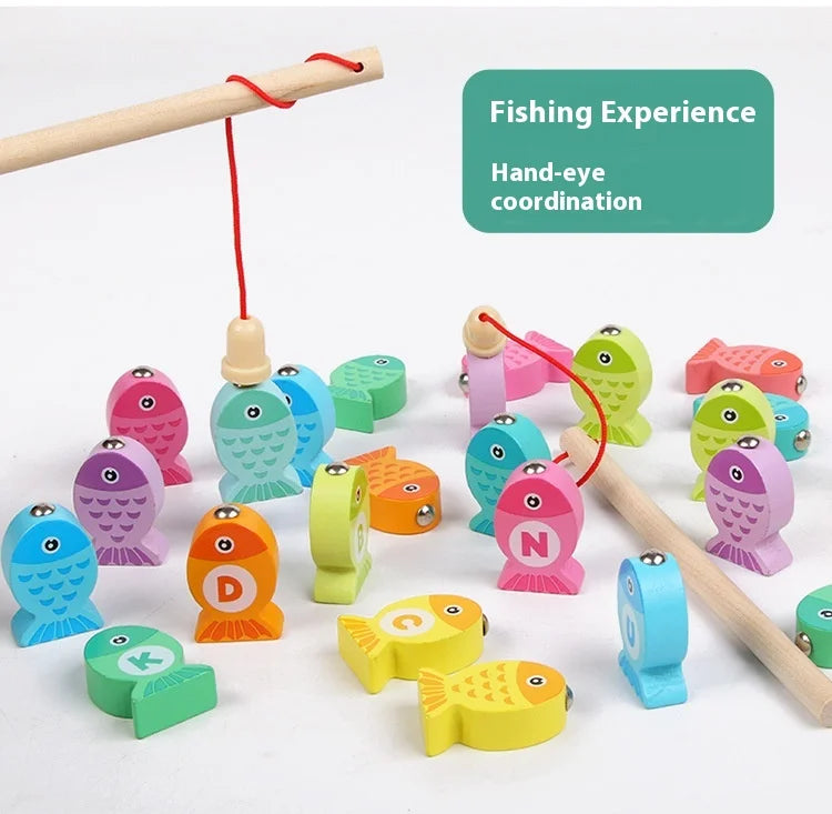 Wooden Children Fishing Toys Baby Early Education Toys Kids Ability Training Toy Montessori Education Fun Game Alphabet Learning