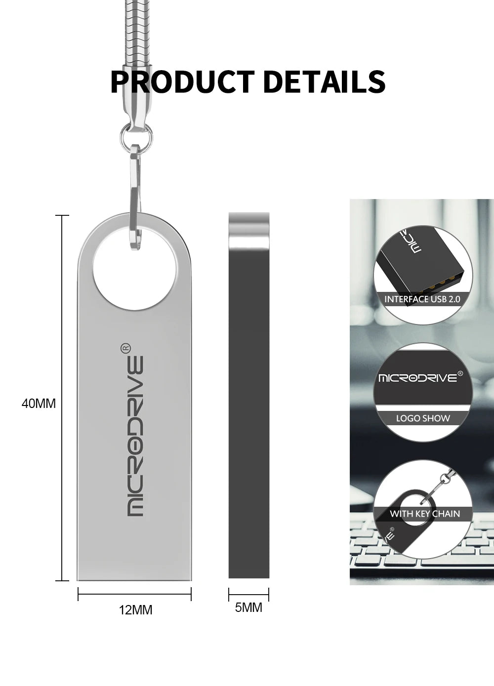 Waterproof USB Flash Drive, Pen Drive, 4GB, 8GB, 16GB, 32GB, 64GB, Metal Pendrive, Card Memory Stick Drives, U Disk with Key Ring
