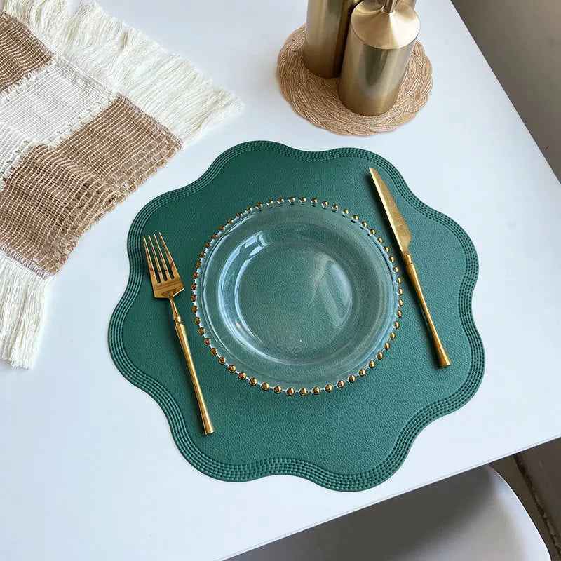 1/4/6PCS Round Placemat Sets, Luxury Faux Leather Table Mats, Embossed Flower Shaped Place Mats, Table Pad, 테이블매트, Салфетки