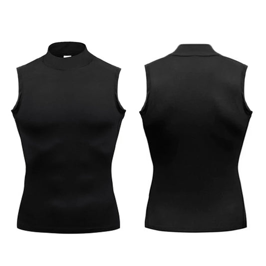 Men's Sleeveless Training T-Shirts High Collar Elastic Compression Shirt Quick Dry Gym Tank Tops Fitness Running Vests