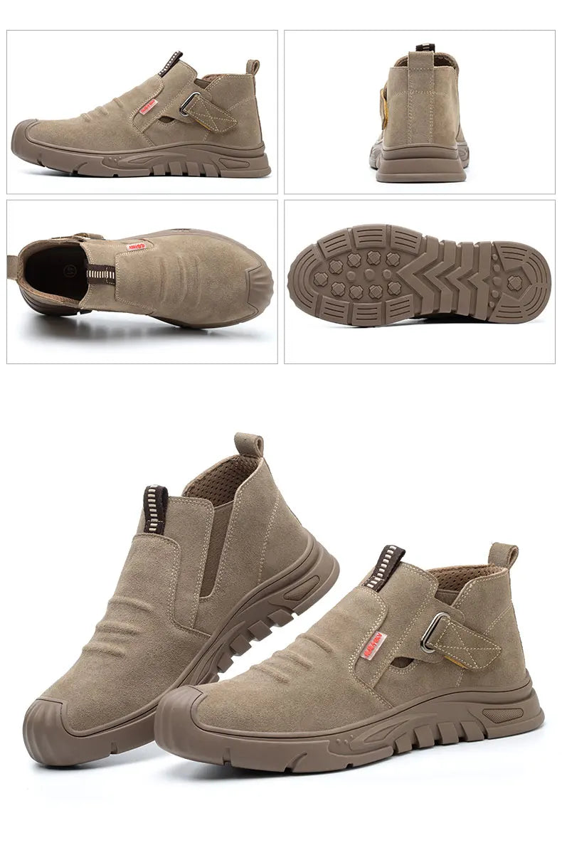 Genuine Leather Cow Suede Safety Work Shoes For Men Composite Head Anti Nail Anti Static Welding Shoes Indestructible Boots