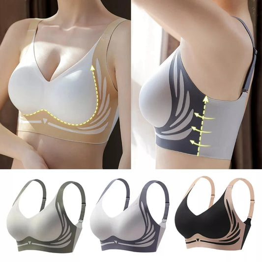 Sujetador Push-up inalámbrico Super Gather para mujer, ropa interior ajustable con soporte suave, sujetador de realce sin costuras antiflacidez