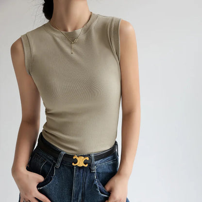 Camisola de algodón para mujer, cuello redondo, colorida, básica, sin mangas, con cobertura para escote lateral, C4878