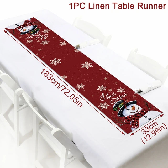 Christmas Tablecloth, Linen Table Flag, Table Cover for Christmas Decorations for Home, Navidad Noel, Gifts, Snowman Tablecloth 
