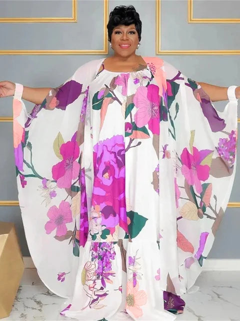SOMO - Conjunto de dos piezas de talla grande para mujer, vestido y chal a juego, verano 2023, combinación floral, ropa de fiesta, venta al por mayor, dropshipping 
