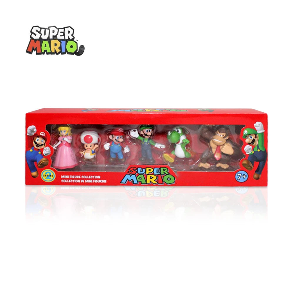 Figuras de acción de Super Mario Bros. de PVC, set de 6 unidades, Luigi, Yoshi, Donkey Kong, Mushroom, para niños, regalos de cumpleaños
