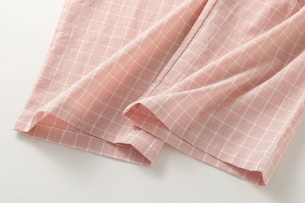 Plus Size Japanese Minimalist Checked Women Pajamas Trousers Women Soft Home Pants Loose Casual Pants Elastic Waist Home Pants