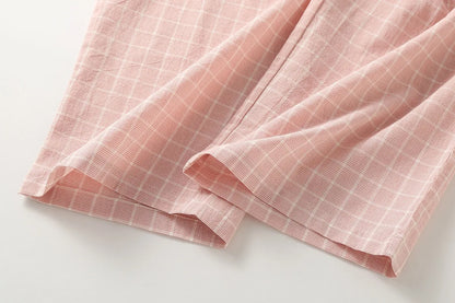 Plus Size Japanese Minimalist Checked Women Pajamas Trousers Women Soft Home Pants Loose Casual Pants Elastic Waist Home Pants