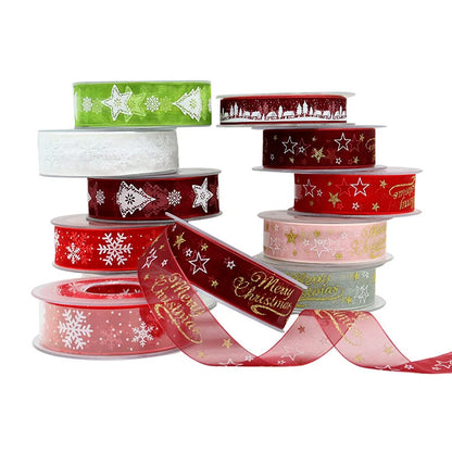 5M 10mm 15mm 25mm Christmas Satin Ribbons Crafts DIY Tape Wedding Gift Bows Natural Organza Ribbon Sewing Clothing Decoration