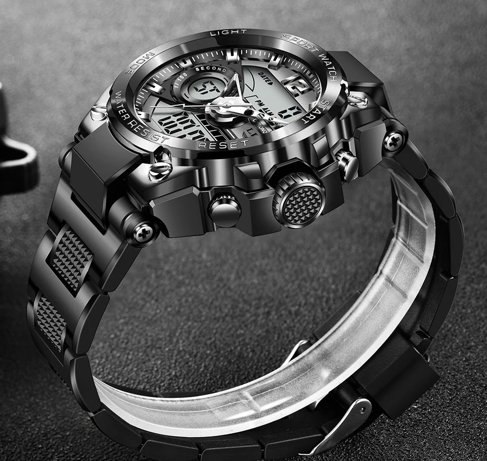 Reloj militar LIGE para hombre, digital, resistente al agua hasta 50 m, LED, de cuarzo, deportivo, grande, Masculino