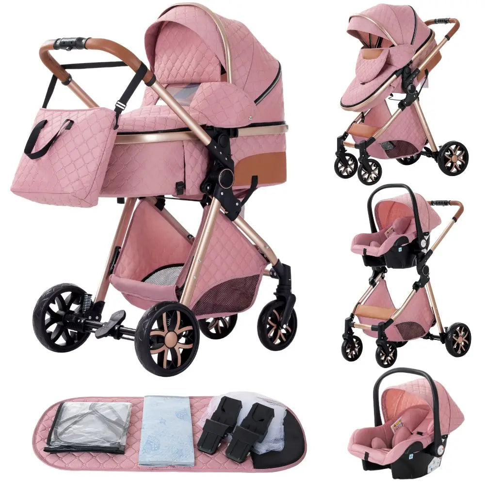 Newest Baby Stroller 3 in 1 Lightweight High Landscape Baby Carriage Aluminum Frame Travel System with Car Seat Pram for Newborn