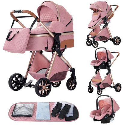 Newest Baby Stroller 3 in 1 Lightweight High Landscape Baby Carriage Aluminum Frame Travel System with Car Seat Pram for Newborn