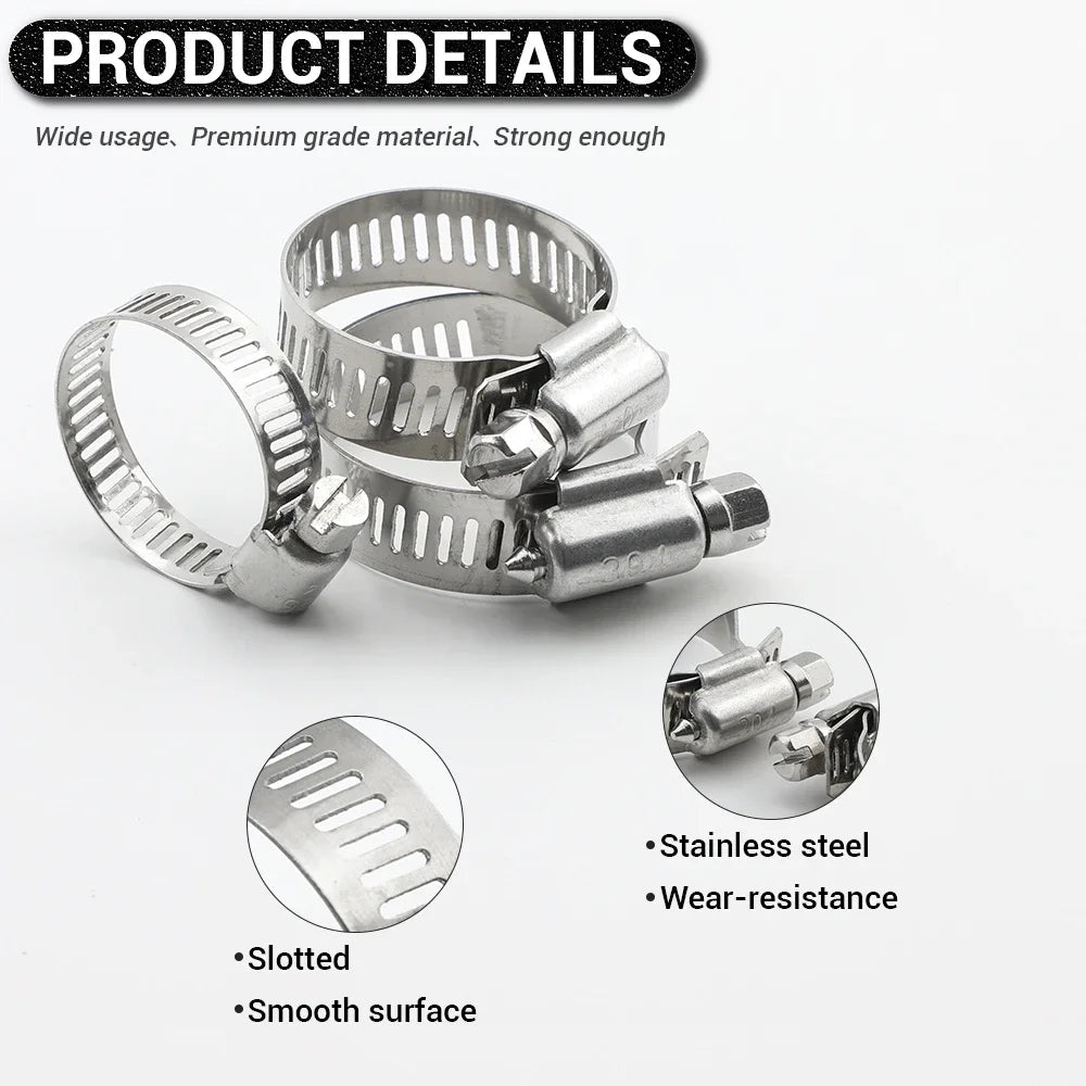 JUIDINTO 2-10pcs Adjustable Worm Gear Hose Clamp Stainless Steel 6-95mm Hose Clip Lock for Water and Gas Pipes