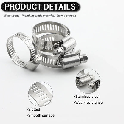 JUIDINTO 2-10pcs Adjustable Worm Gear Hose Clamp Stainless Steel 6-95mm Hose Clip Lock for Water and Gas Pipes