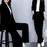 Breathable Two-Piece Set Elegant Women's Business Suit Set with Lapel Button Closure Cardigan Wide Leg Trousers Formal for Plus