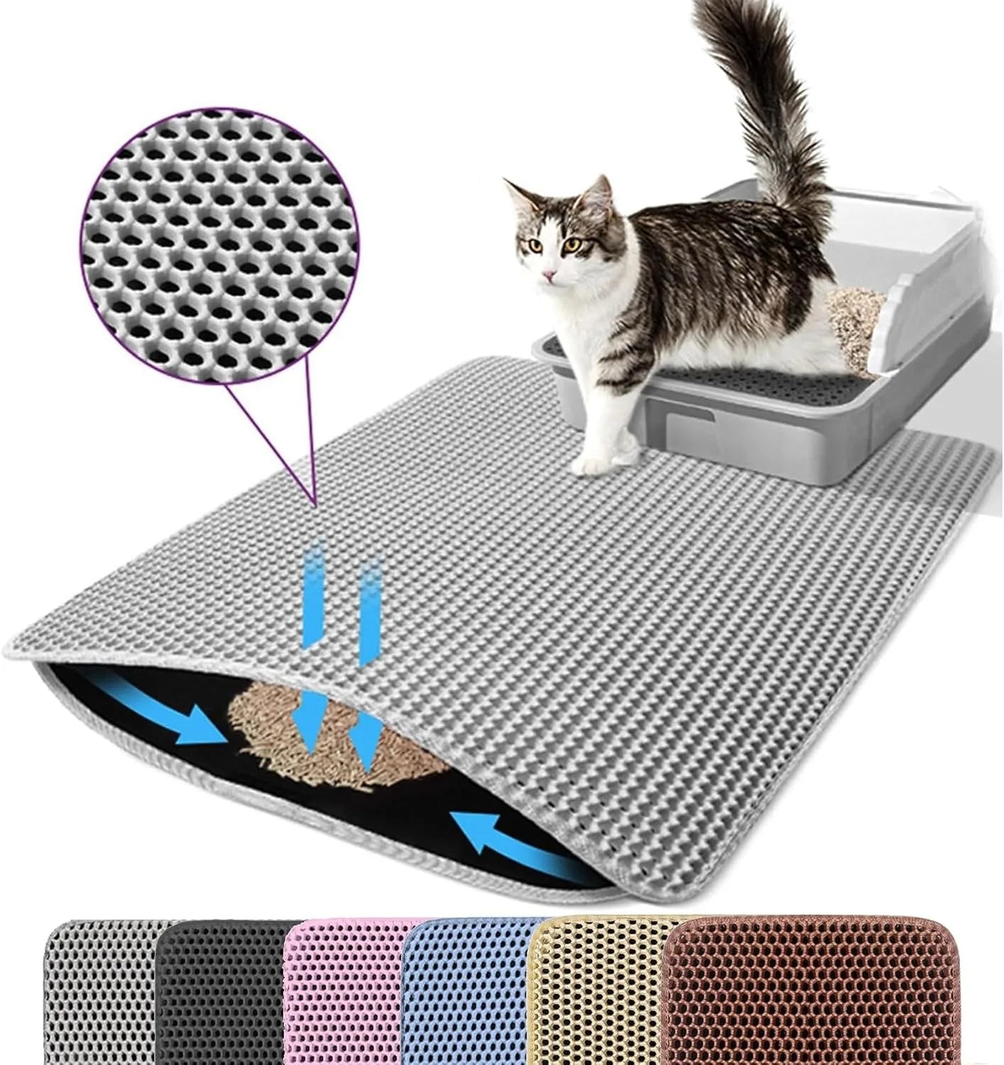 Cat Litter Mat Double Layer Pet Non-Slip Large Cat Litter Box Filter Mat Wear-Resistant Waterproof Anti-Slip Cat Litter Mat