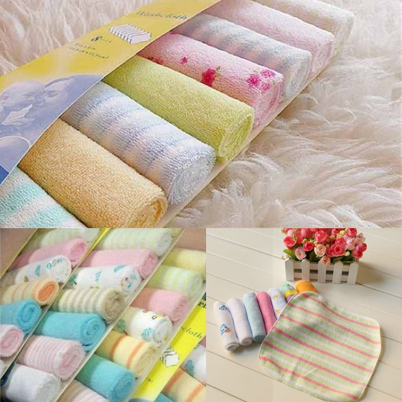 8PCS Baby Washcloths Set, Soft Absorbent Organic Cotton Washable Saliva Towel Face Wipes, Newborn Bath Face Towel Random Color
