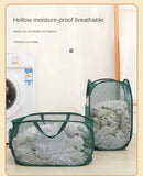 Durable Collapsible Laundry Basket, Mesh Pop Up Laundry Hamper With Side Pocket, Foldable Clothes Storage Hamper With Reinforced