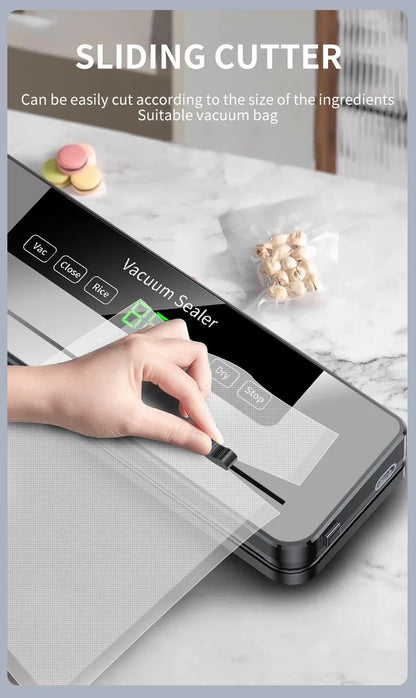 Electric Vacuum Sealer Built-in Cutter Kitchen Food Storage Seal Touch Button Dry/Wet Food Sealing Packaging Strips 10 Bags