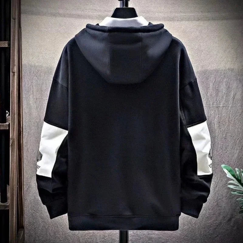 Men's Clothing Spliced Sweatshirts for Man Hoodies Black Hooded Graphic Aesthetic Cotton Harajuku Fashion No Brand Sweat Shirt