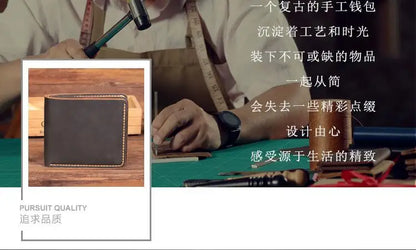 Luxury Handmade Genuine Leather Men Wallet Bifold Purse Male Wallets Short Money Clip Vintage Leather Money Bag with zip pocket