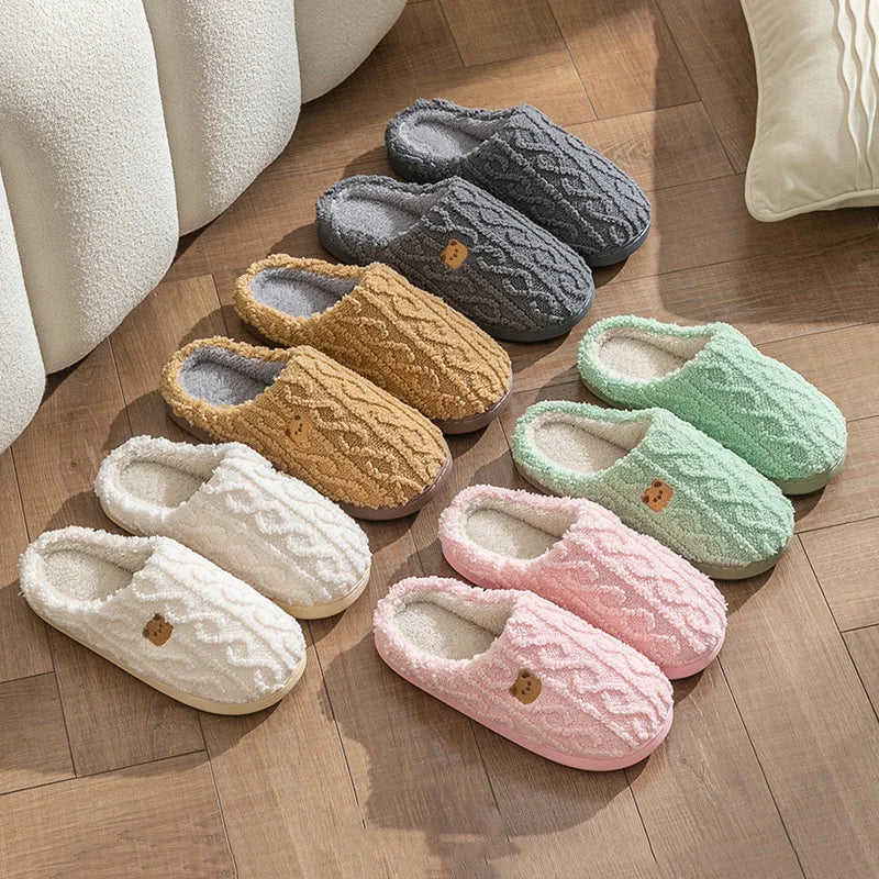 Zapatillas de casa lisas con diseño de rayas para mujer, zapatos de algodón antideslizantes con suela suave, Zapatillas de felpa suaves y cálidas para interiores, Invierno 2024